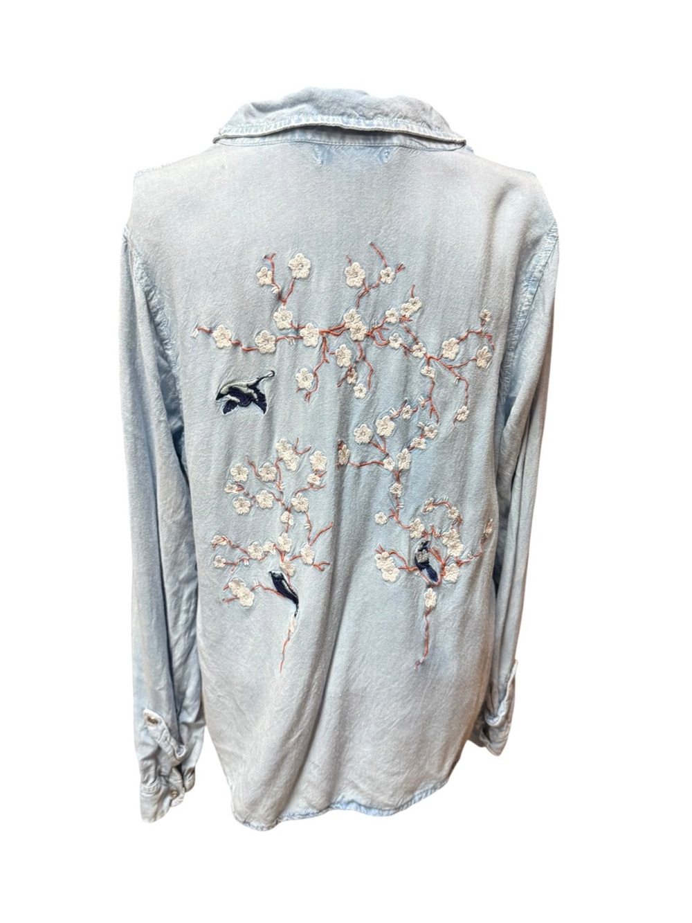 Tramp Light Wash Embroidered Cherry Blossom Button-Up XL